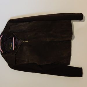 Fabio Brown Suede Sweater Sleeve Zip Up Jacket Size M